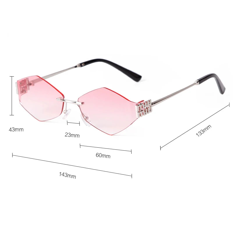 Trend Hexagon Rimless Sunglasses Women Men Brand Designer Gradient blue lens Polygon Metal Frame Driving Sun Glasses Shades