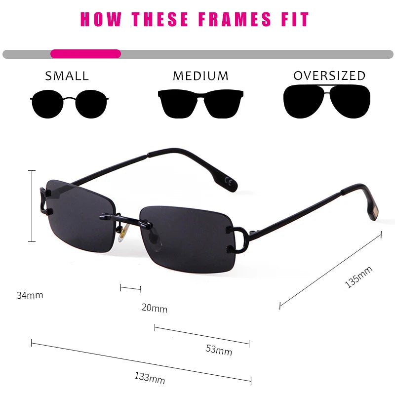 Blue Rimless Rectangle Sunglasses Brand Design Metal Fashion Square Sun Glasses for Gradient Lens Frameless UV400