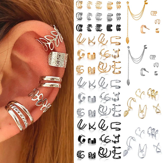 Silver Color Clip Earrings for Women Men Creative Simple C Ear Cuff Non-Piercing Ear Clip Set Trend Jewelry Gift