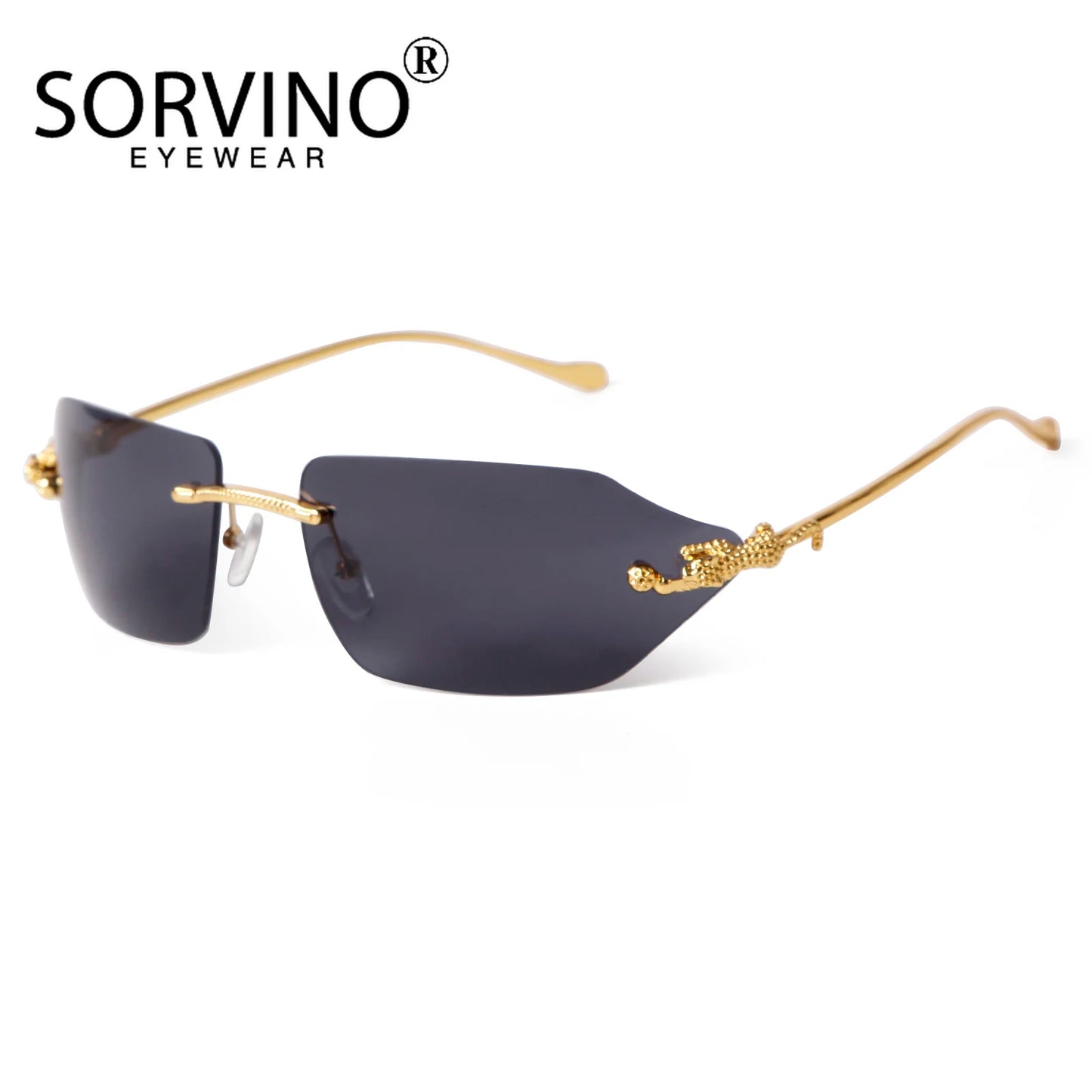 Retro Leopard Sunglasses For Women Men Metal Gold Polygon Rimless Gradient Brand Fashion Glasses UV400