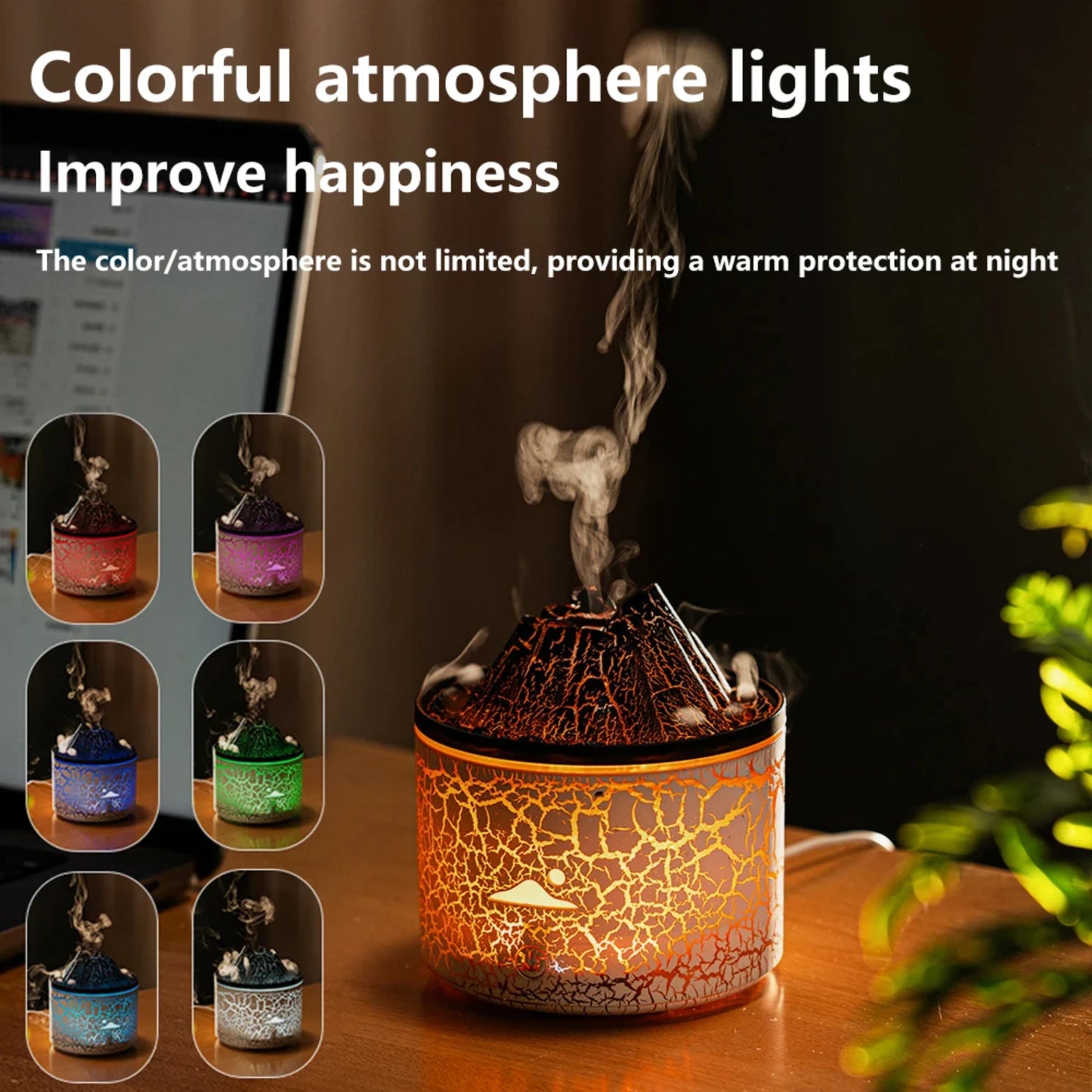 New Elegant, stylish, and compact 180ml Mini Volcanic Flame Essential Oils Diffuser Air Purifier Humidifier for Bedroom