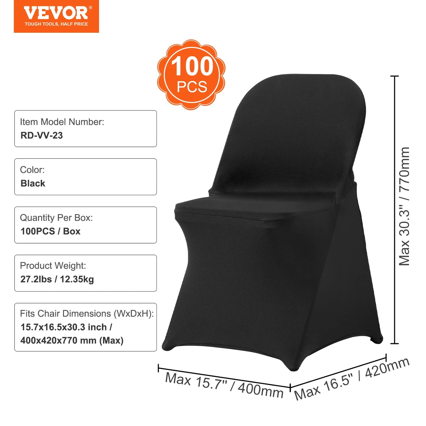 VEVOR 30/50/100pcs Stretch Spandex Folding Chair Covers Universal Fitted Chair Cover Removable Washable Protective Slipcovers