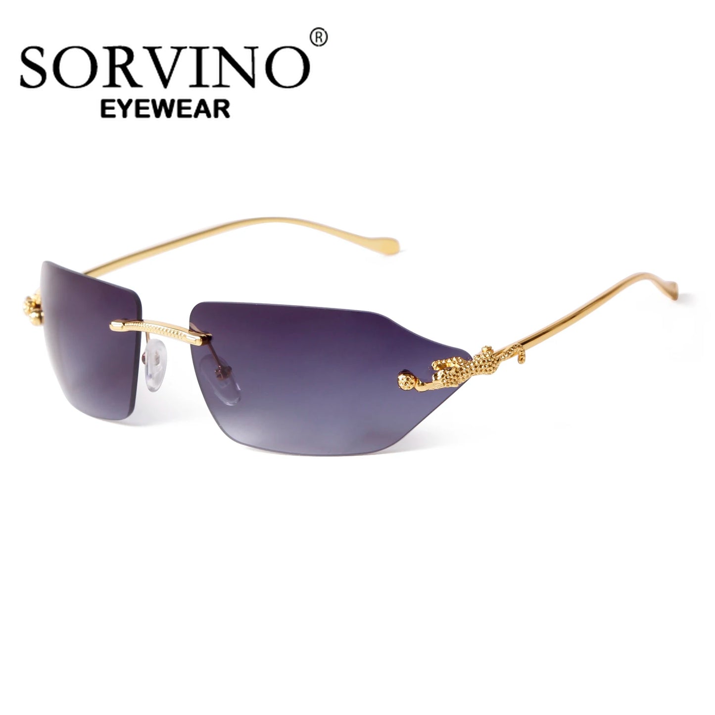 Retro Leopard Sunglasses For Women Men Metal Gold Polygon Rimless Gradient Brand Fashion Glasses UV400