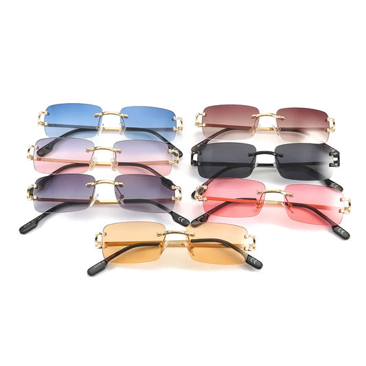 Blue Rimless Rectangle Sunglasses Brand Design Metal Fashion Square Sun Glasses for Gradient Lens Frameless UV400