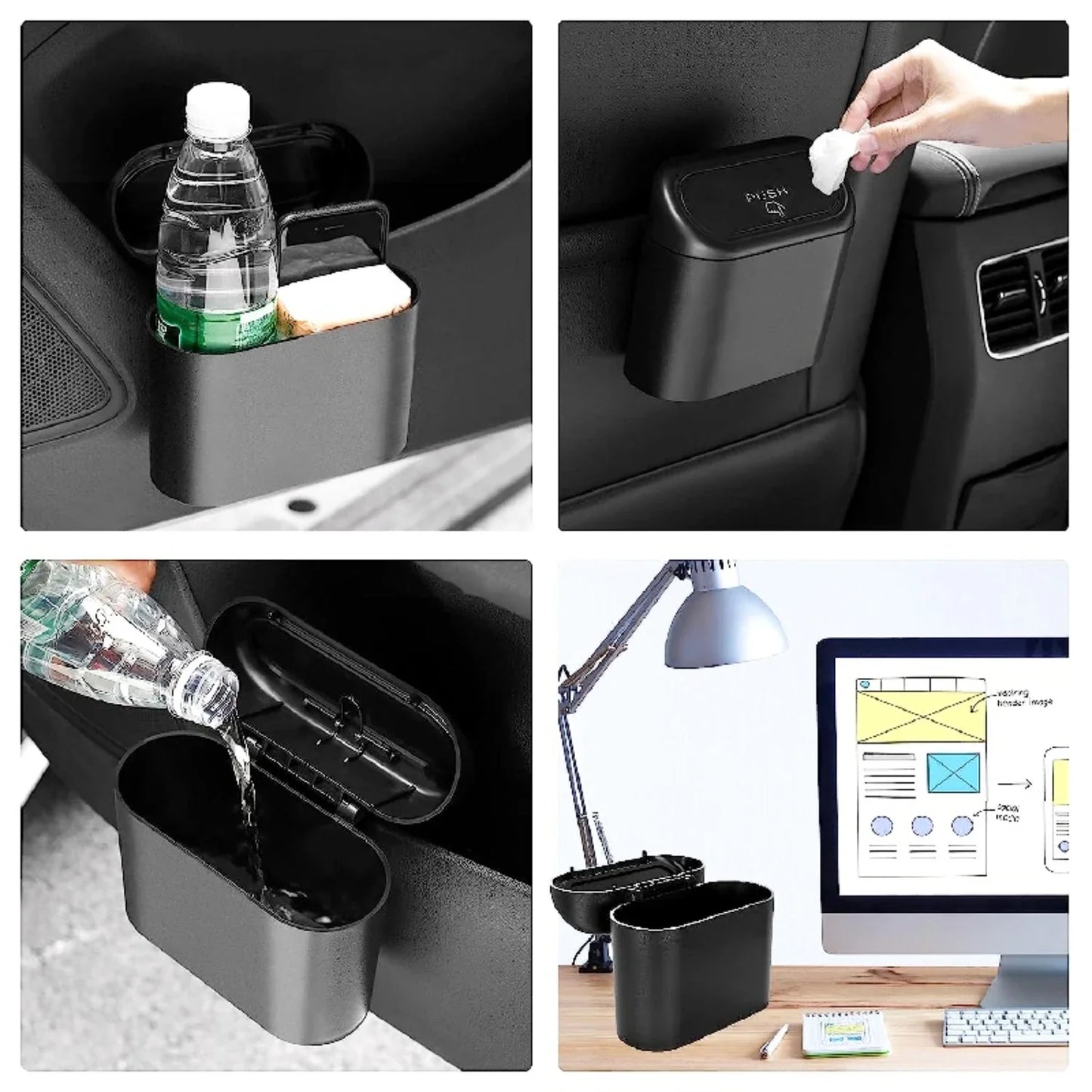 Leak-proof and Compact Mini Car Trash Can with Secure Lid - Complete Auto Accessory Set for Clean and Tidy Vehicles - Includes 2