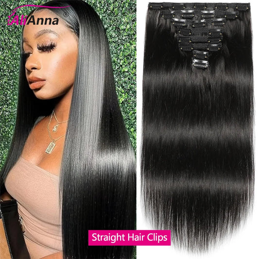 Straight Clip In Hair Extension Human Hair Brazilian Raw Human Hair Clips Ins 120g/Set Seamless Clip In Human Hair Extensions