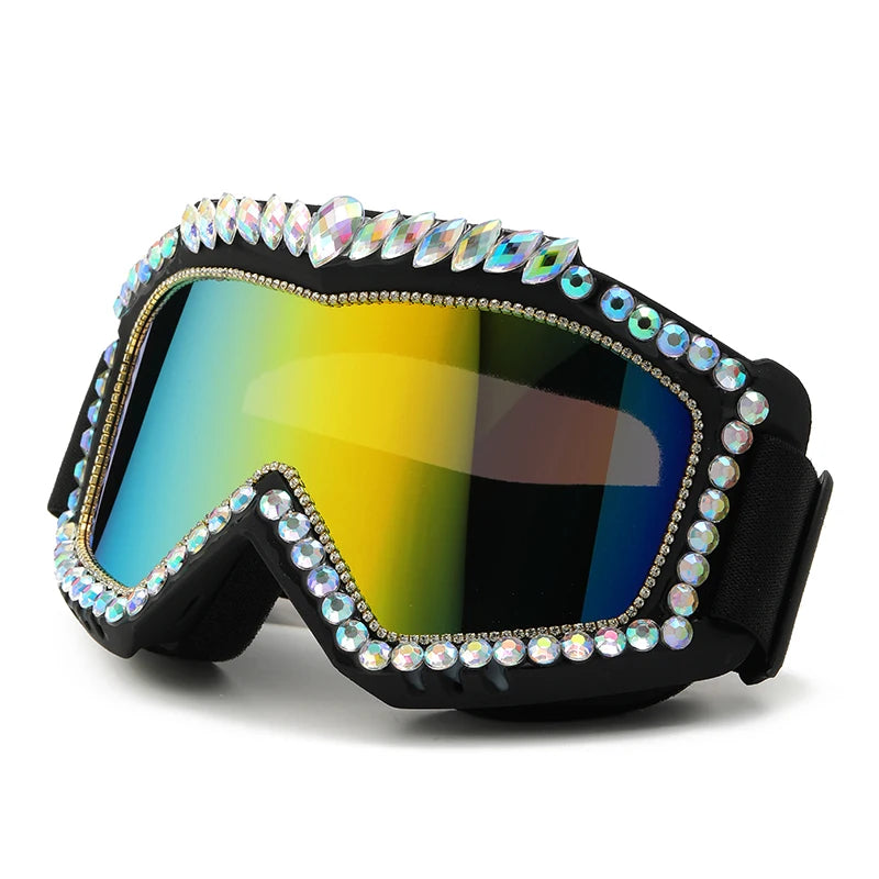 Oversized Diamond Ski Sunglasses Women Men Snowing Sport Sun Glasses Luxury Rhinestone Eyeglasses