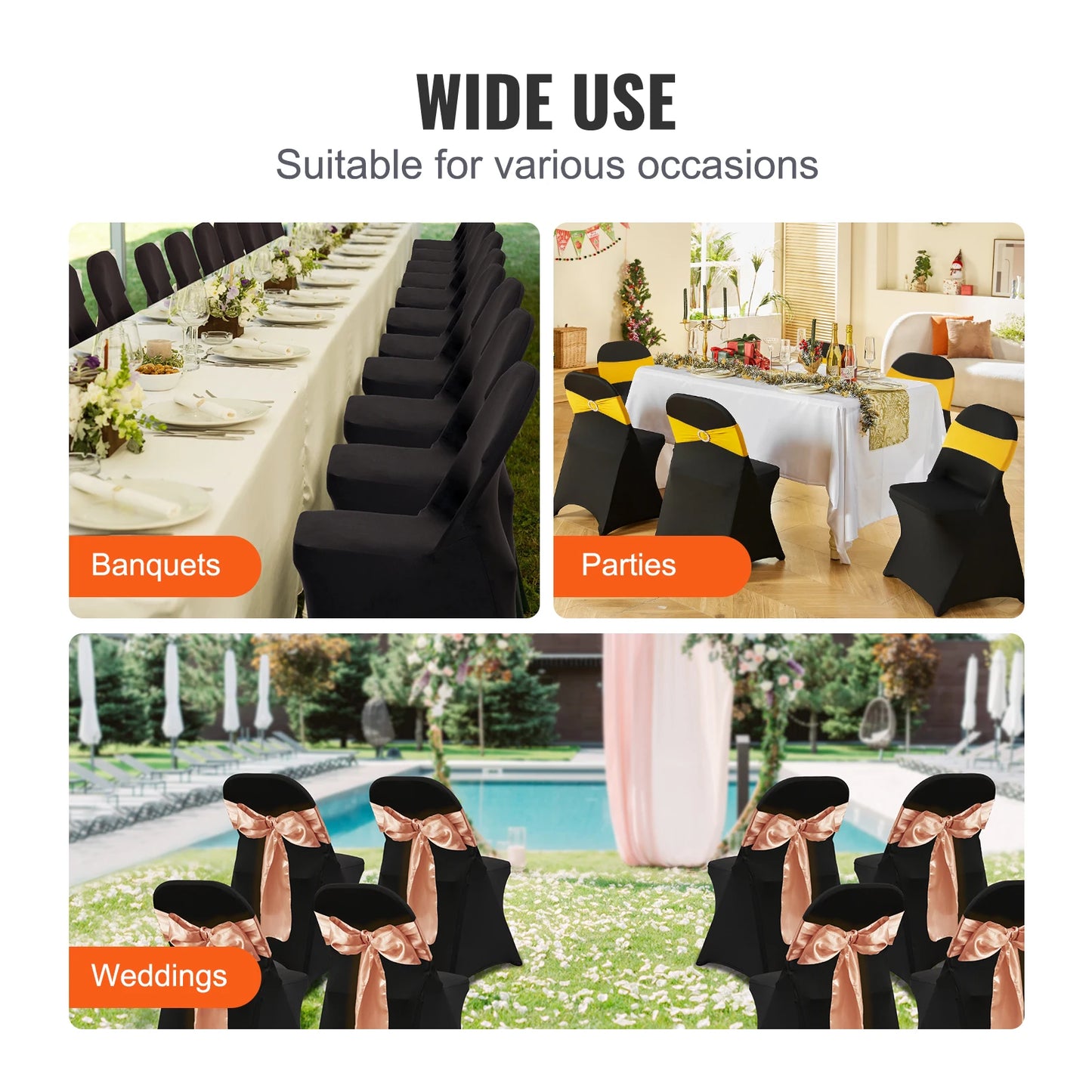 VEVOR 30/50/100pcs Stretch Spandex Folding Chair Covers Universal Fitted Chair Cover Removable Washable Protective Slipcovers