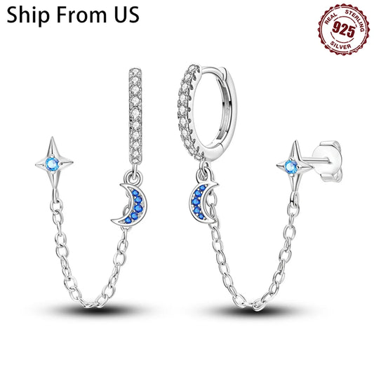 925 Sterling Silver Star Moon Starry Sky Series Drop Earrings For Woman Fashion Party Fine Gifts Elegant Jewelry Accessories