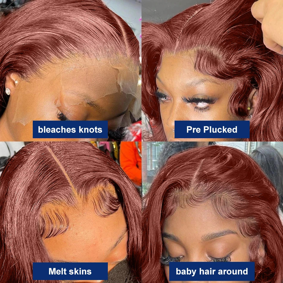 30 32 Inch Brazilian Reddish Brown 13x4 13x6 HD Lace Front Wigs Human Hair Body Wave 250% Colored Lace Frontal Wig For Women