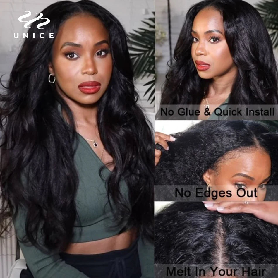 Hair Kinky Straight V Part Wig U Part Wig 100% Human Hair No Glue Minimal Leave Out Easy Contour V Part Wig With Drawstring