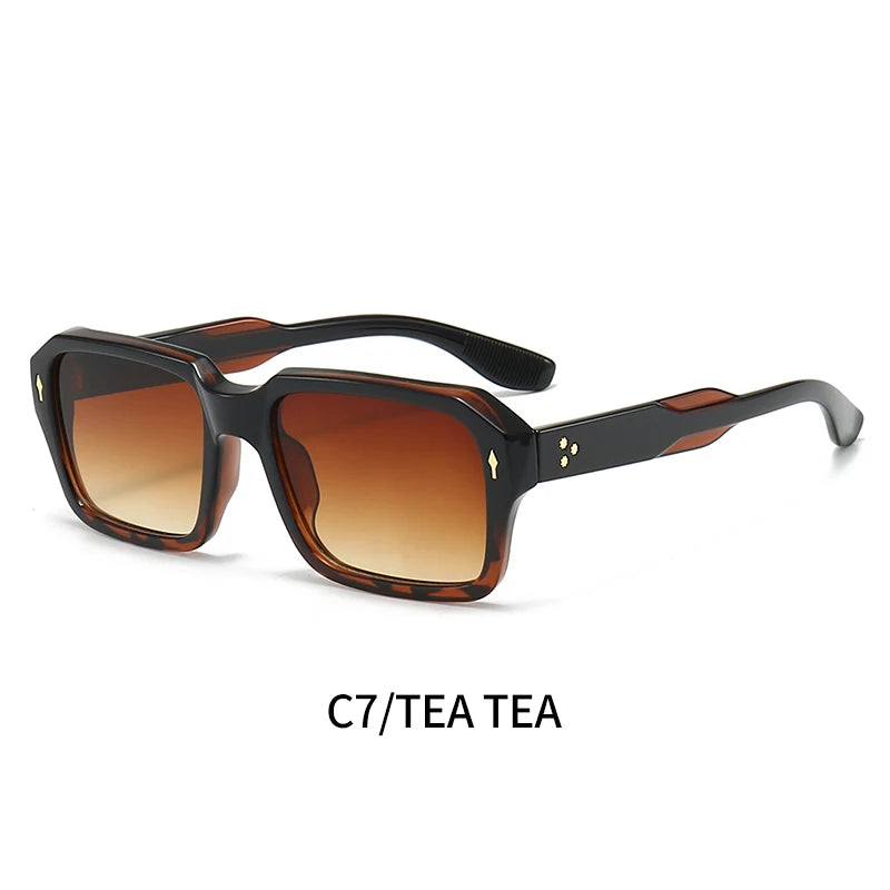 New Trendy Square Red Sunglasses Brand Designer Rivets Shades Eyewear Rectangle Sun Glasses UV400