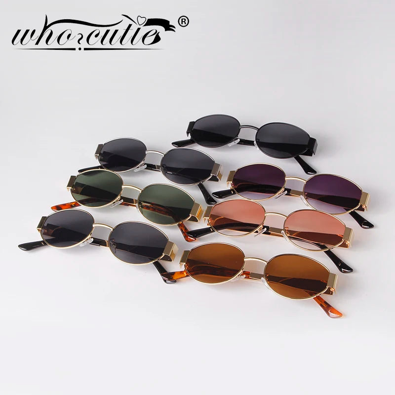 Retro Metal Frame Pilot Oval Sunglasses Women Men Brand Designer Vintage Round Sun Glasses Luxury 90s Green Lens Shades UV