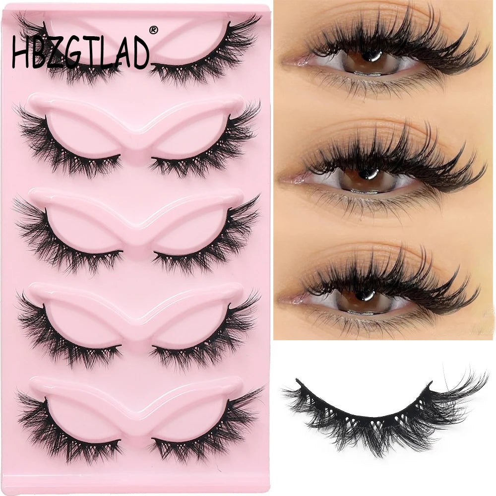 HBZGTLAD Cat eye Eyelashes 3D Natural False Lashes Fluffy Soft Cross 5 pairs Manga Lashes Wispy Natural Eyelash Extension Makeup