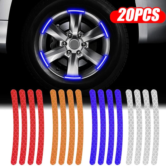 20Pcs Car Wheel Hub Sticker High Reflective Stripe Tape for Motorcycle Bicycle Car Night Driving Safety Luminous Warning Sticker