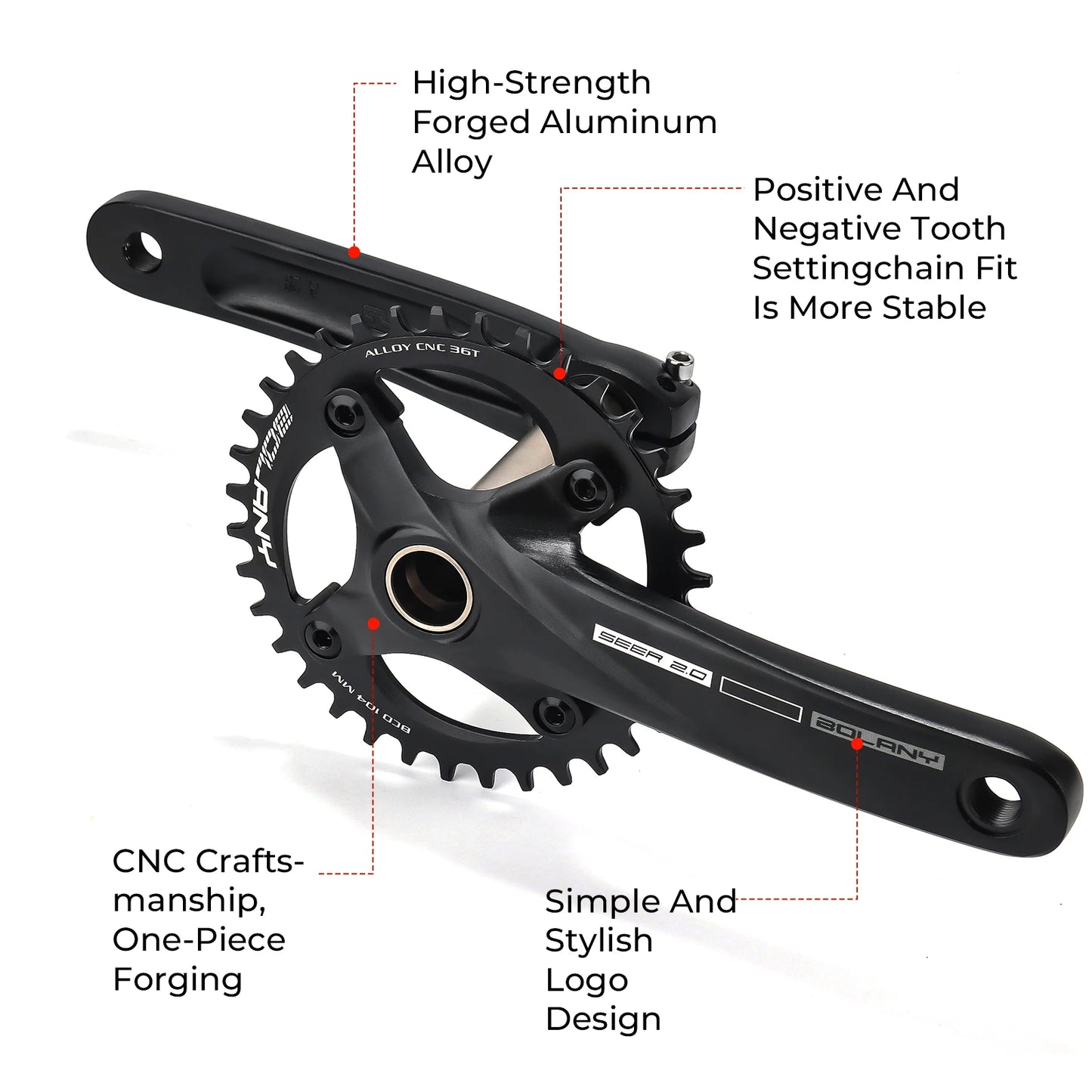 BOLANY Bicycle Crankset 170mm 104BCD Mountain Bike Double Disc Crank with Bottom Bracket 34T 36T 38T Aluminum Alloy Bike Cranks