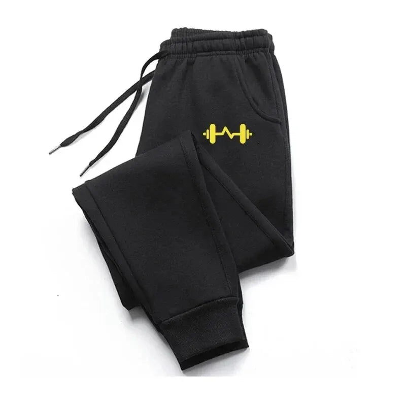 Barbell Printed Fleece Men's Trousers Autumn Winter Pants Fashion Drawstring Casual Male Sweatpants Jogging Sports Pants