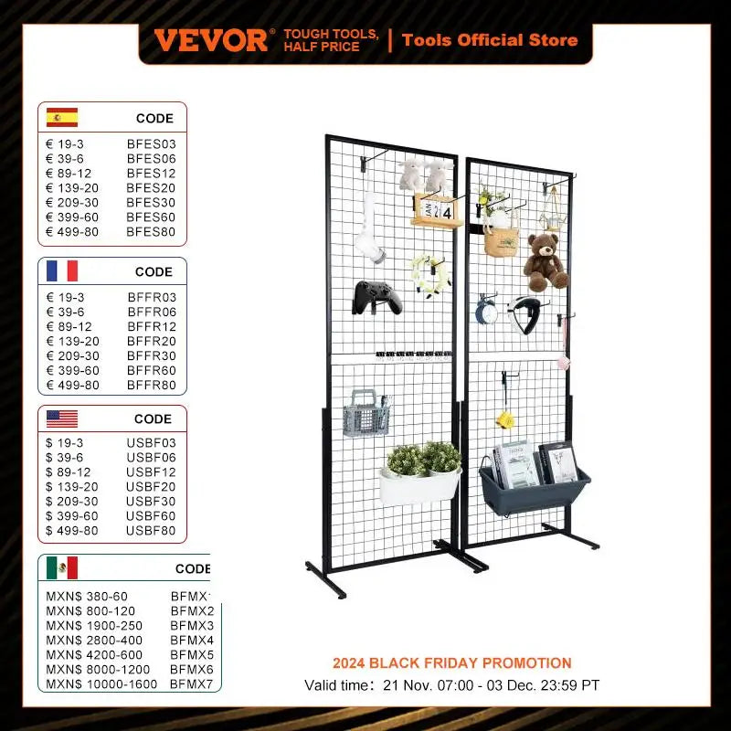 VEVOR Grid Wall Panels Tower Wire Gridwall Display Racks Double Side Gridwall Panels for Art Craft Shows Retail Display W/ Hooks