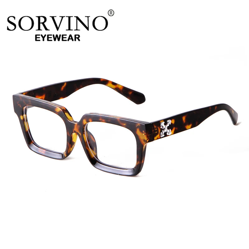 SORVINO Fashion Square Sunglasses Shades UV400 Leopard Brown Punk Colorful Sun Glasses Anti-blue Light Flat Glasses