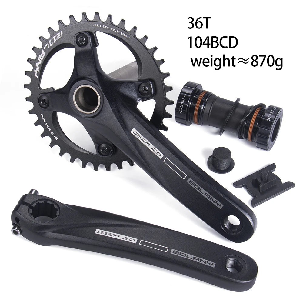 BOLANY Bicycle Crankset 170mm 104BCD Mountain Bike Double Disc Crank with Bottom Bracket 34T 36T 38T Aluminum Alloy Bike Cranks