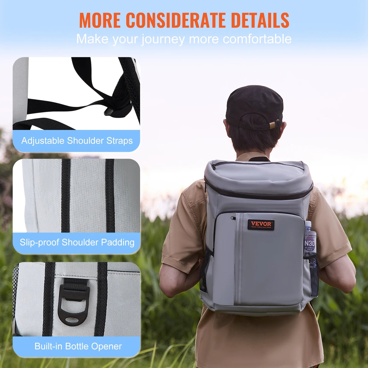 VEVOR 20L Refrigerator Bag Waterproof Cooler Backpack Large Capacity Thermal Isothermal Soft Insulated Cooler Bag for Outdoor