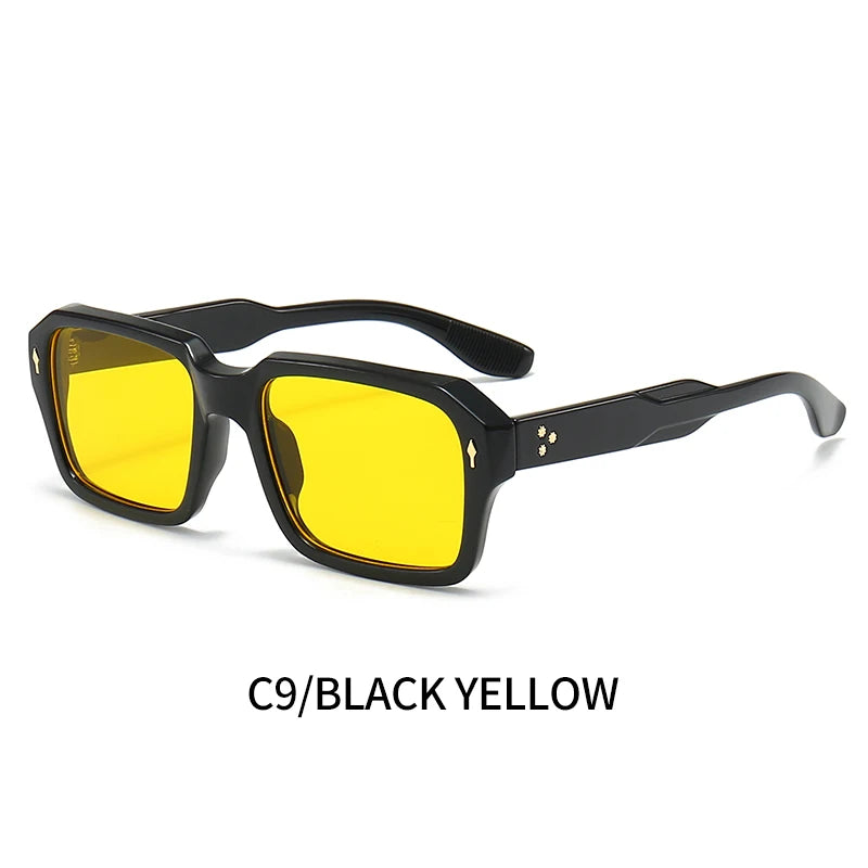 New Trendy Square Red Sunglasses Brand Designer Rivets Shades Eyewear Rectangle Sun Glasses UV400