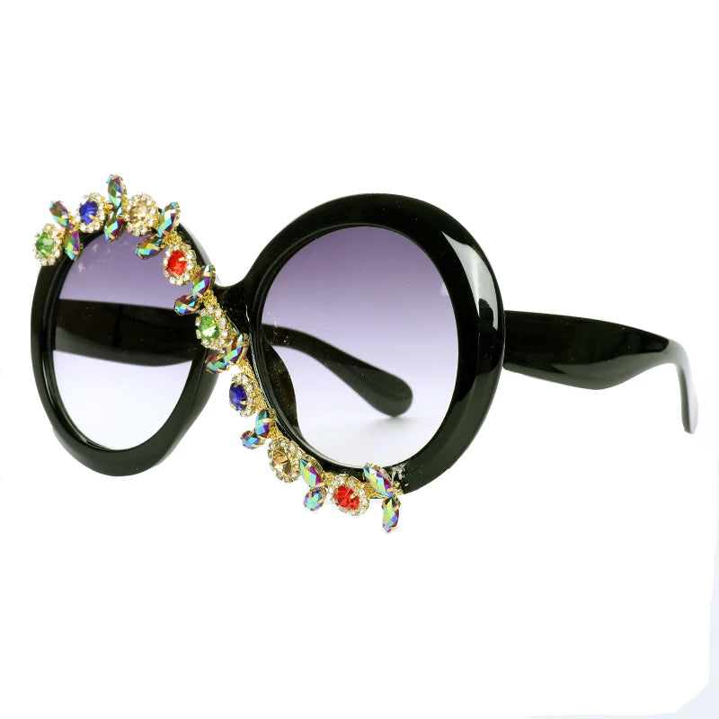 Big Frame Round Sunglasses With Stone Luxury Designer Diamond Sun Glasses