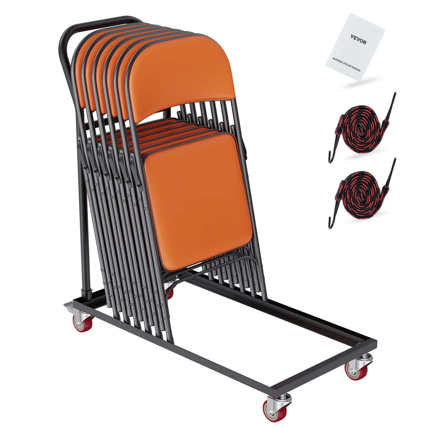 VEVOR Folding Chair Dolly Iron Commercial Folding Chairs Rack Trolley  Storage for Flat Stacking Plastic Resin Wood Chairs Black