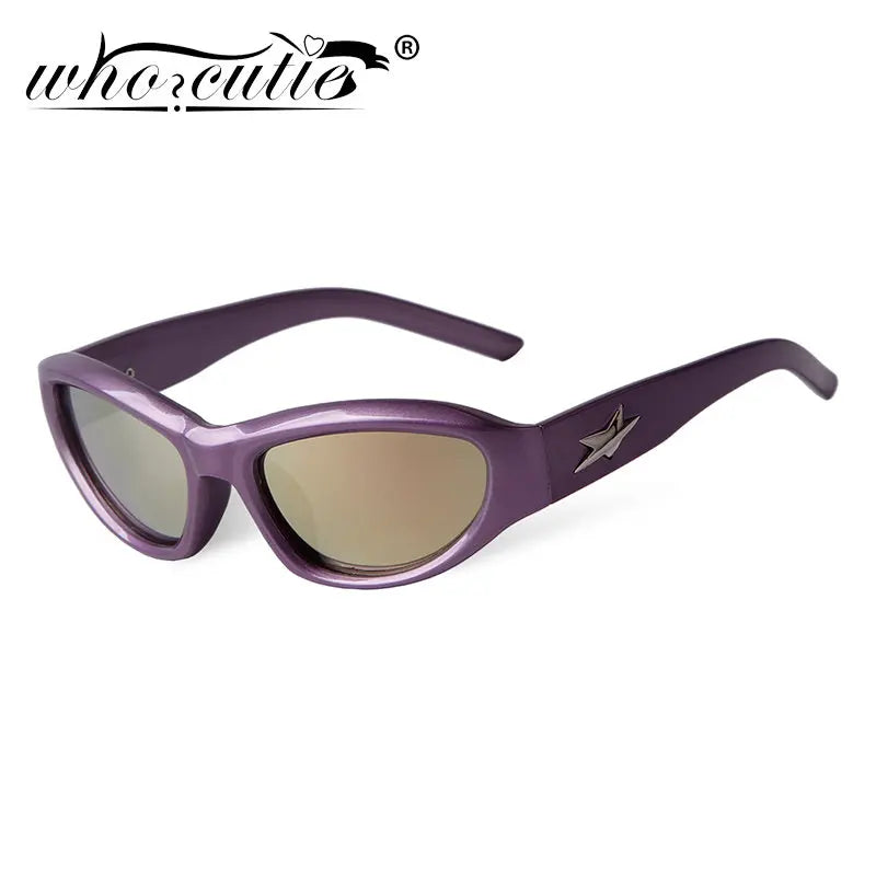 Purple Mirror Sunglasses Brand Rectangle Trendy Sport Cycling Shades Eyewear Star Rivets Sun Glasses