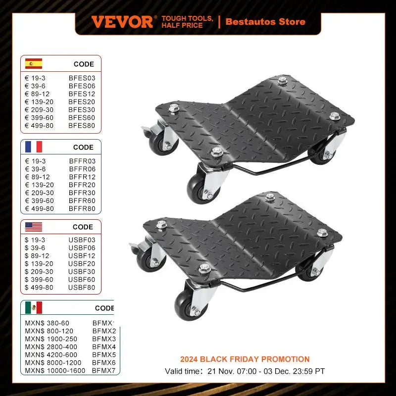 VEVOR Car Tire Wheel Trolley Dollies 2/4PCS 1500 Lbs Weight Capacity Vehicle Skates Moving Tire with 4 Casters Auto Repair Mover