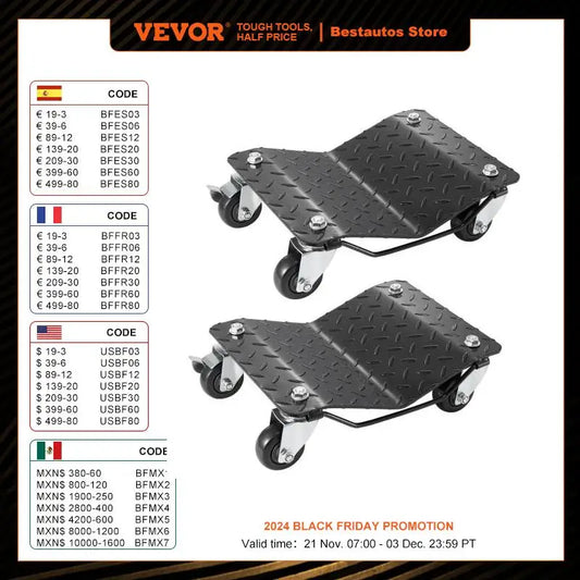 VEVOR Car Tire Wheel Trolley Dollies 2/4PCS 1500 Lbs Weight Capacity Vehicle Skates Moving Tire with 4 Casters Auto Repair Mover