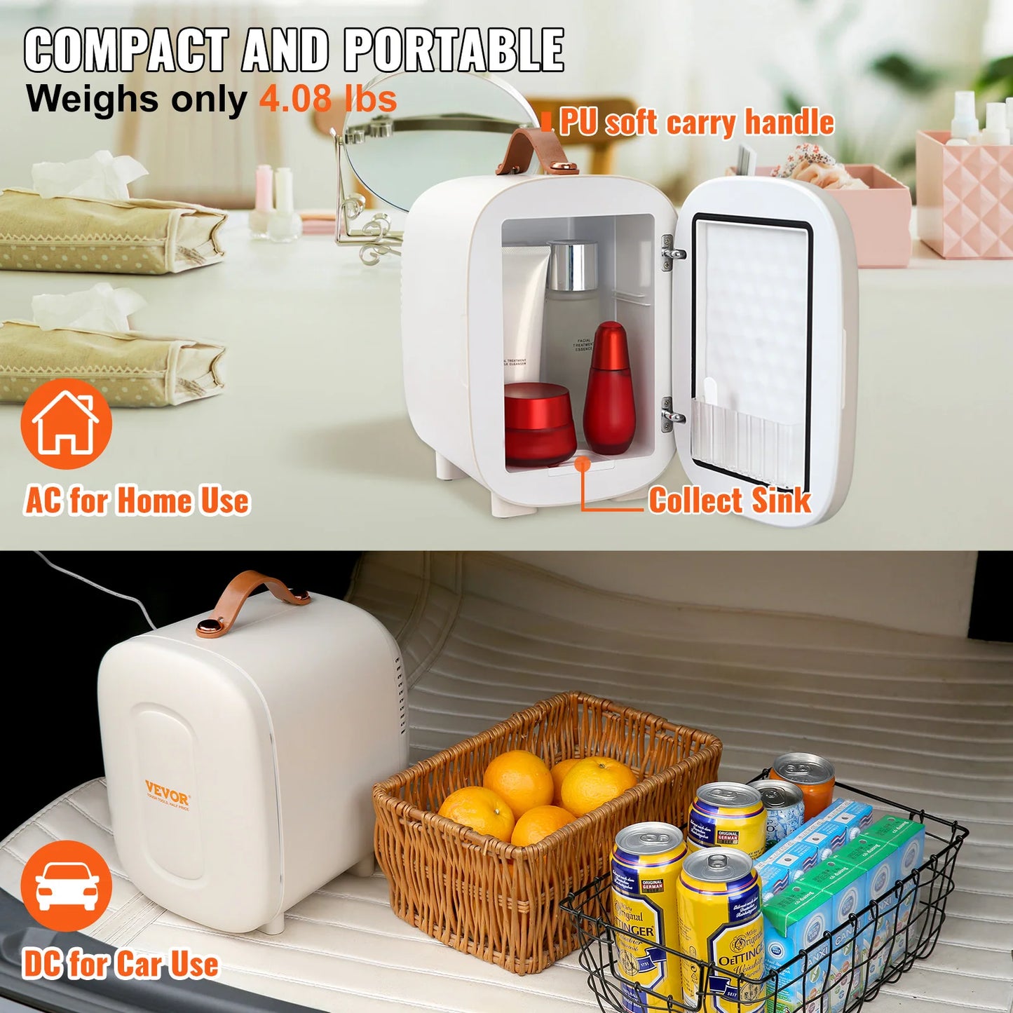 VEVOR 4L Mini Desk Fridge Car Refrigeration Keep Cooler Portable Cosmetics Warm Heat Mask Beverage for Household Dormitory Home