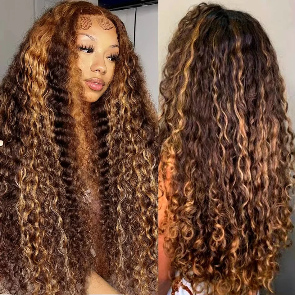 40 Inch Highlight Honey Brown Curly Lace Front Human Hair Wigs 13x6 Ombre Colored 13x4 Deep Wave Lace Frontal Wig 200 Density