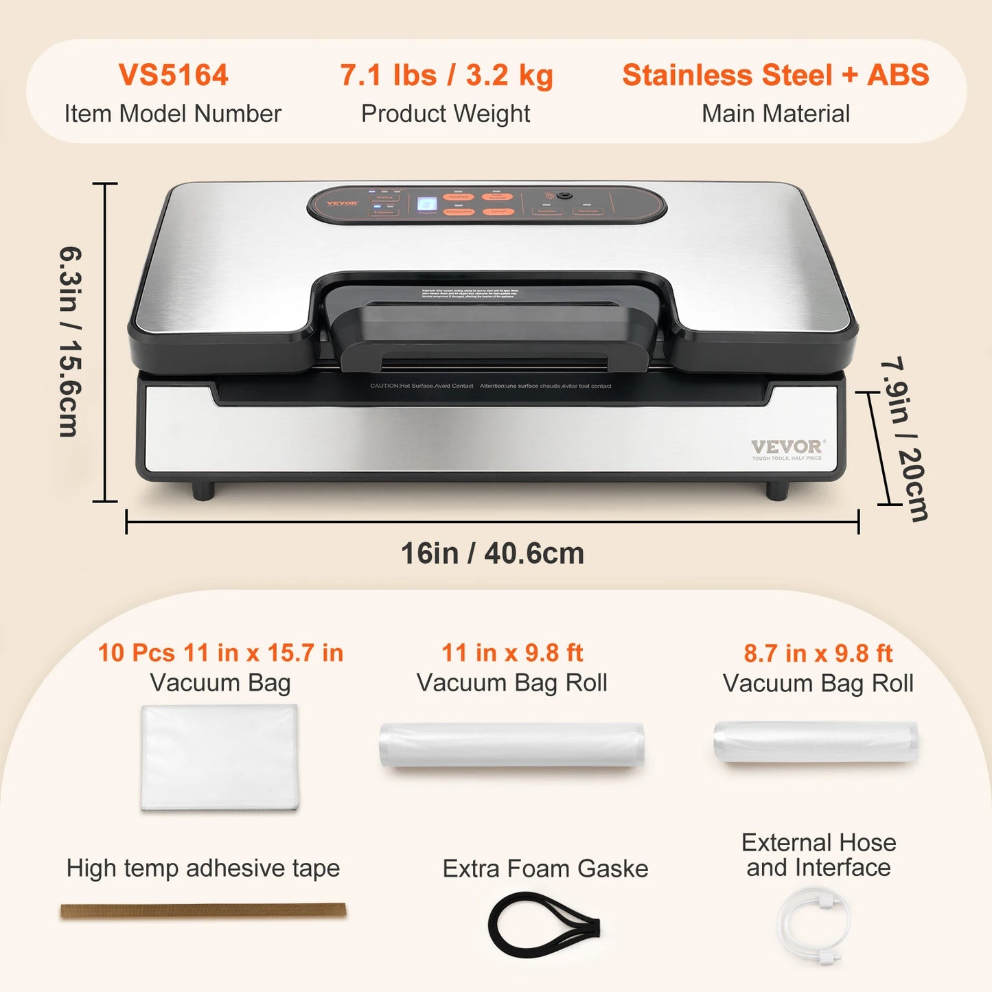 VEVOR 90Kpa 130W Vacuum Sealer Food Packaging Machine with Free 10pcs Vacuum bags for Household Kitchen Vacuum Food Sealing