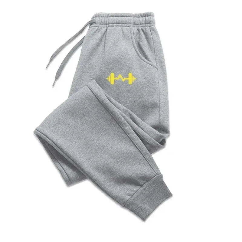 Barbell Printed Fleece Men's Trousers Autumn Winter Pants Fashion Drawstring Casual Male Sweatpants Jogging Sports Pants