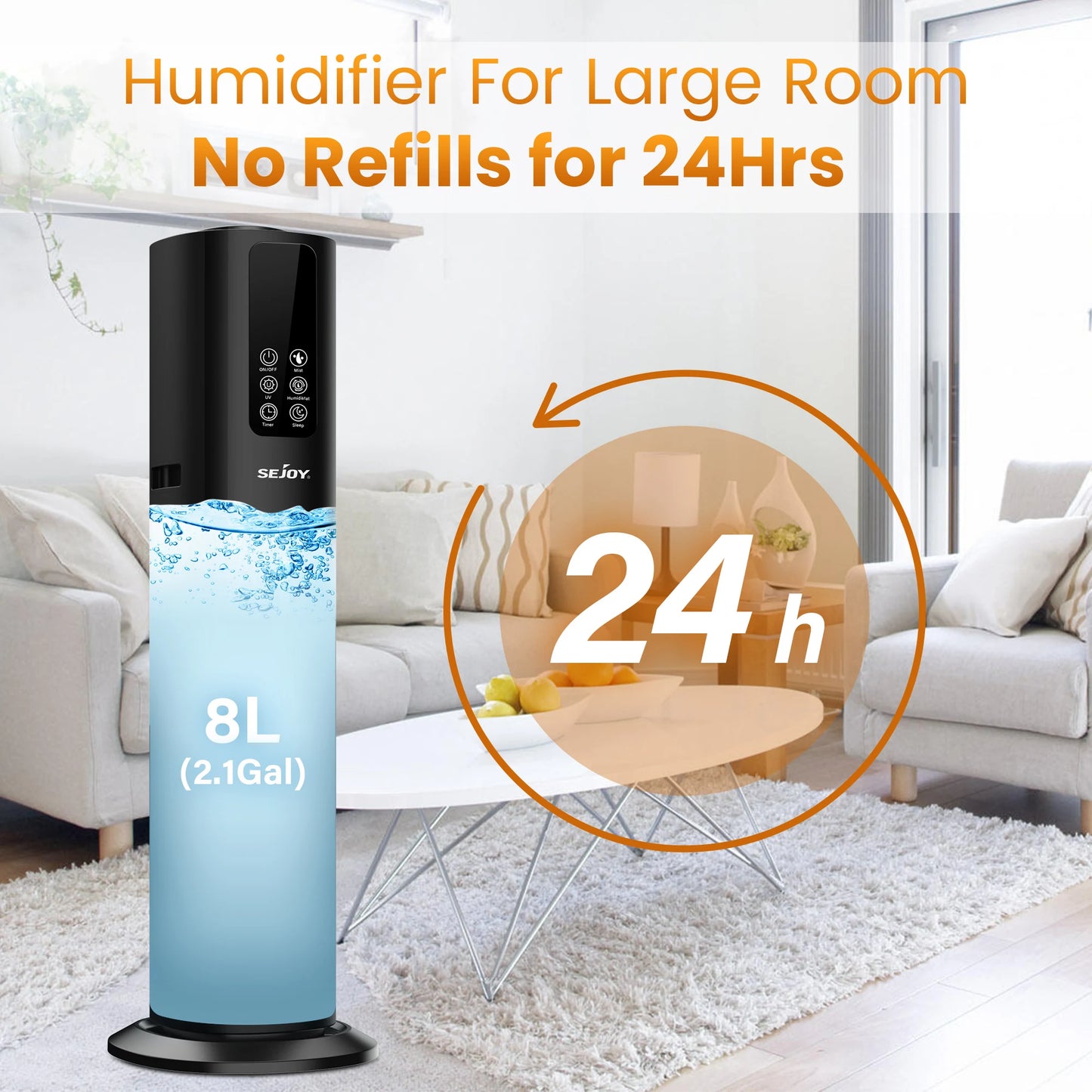 Sejoy Electric Air Humidifier 8L for Bedroom Air Purifier Mist Maker Intelligent Remote Control Touch Screen Aromatherapy Fog UV