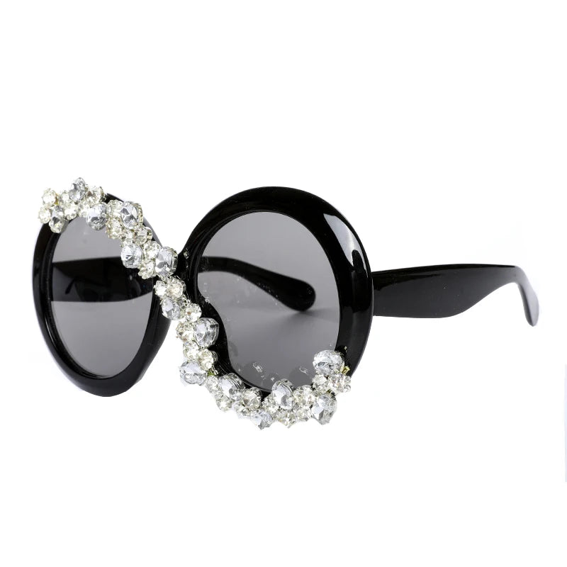 Big Frame Round Sunglasses With Stone Luxury Designer Diamond Sun Glasses