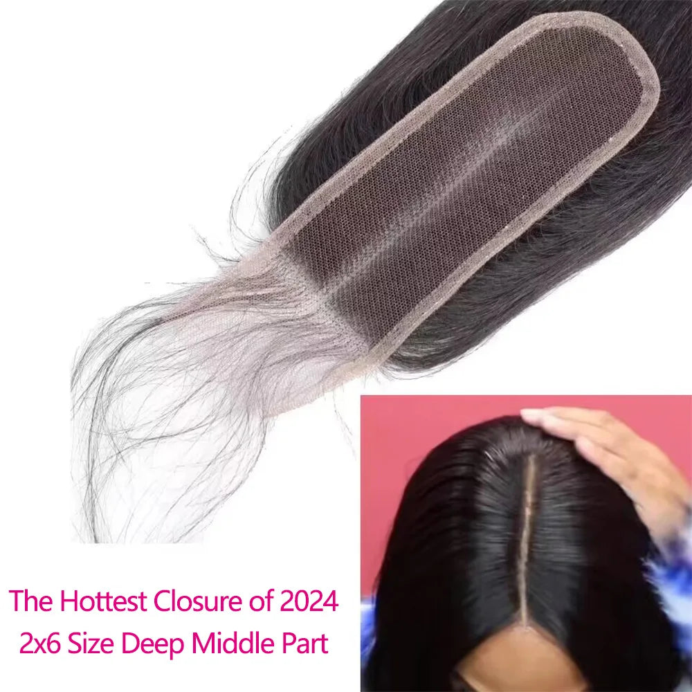 30 36 40 inch Straight Human Hair Bundles With Closure Brazilian Raw Hair Weaving Bundles With 2x6 Deep Part Closure and Bundles