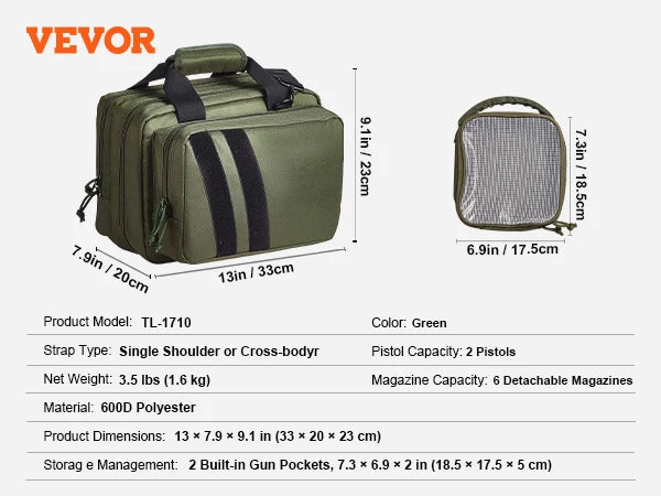 VEVOR Tactical Range Backpack 2/6 Pistols Gun Backpack with Independent Pistol Bags & 6/10 Magazines Pistol Backpack for Outdoor