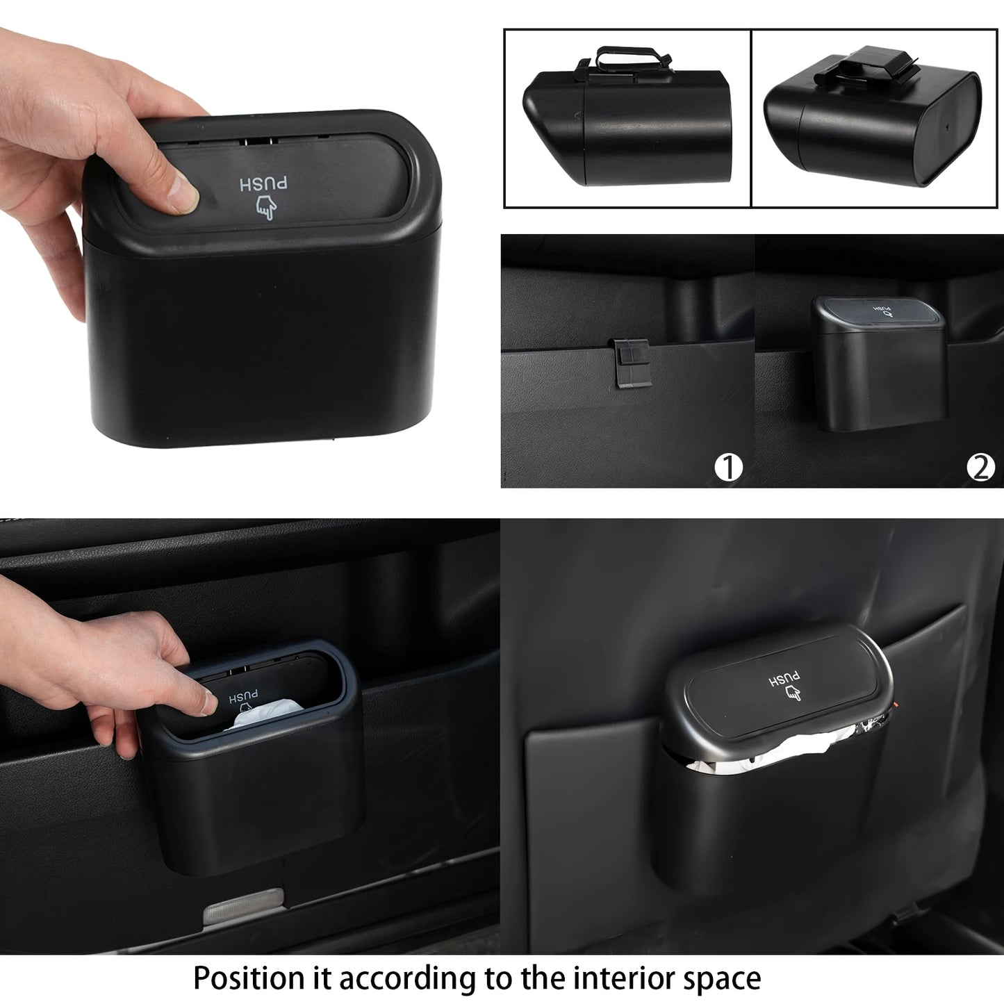 Mini Car Trash Can with Lid Hanging Waterproof Waste Rubbish Bin Garbage Basket Organizer Storage Box Auto Interior Accessories