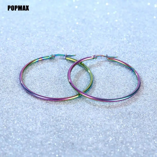 1Pair Stainless Steel Simple Classic Round Circle Hoop Earrings For Women Men