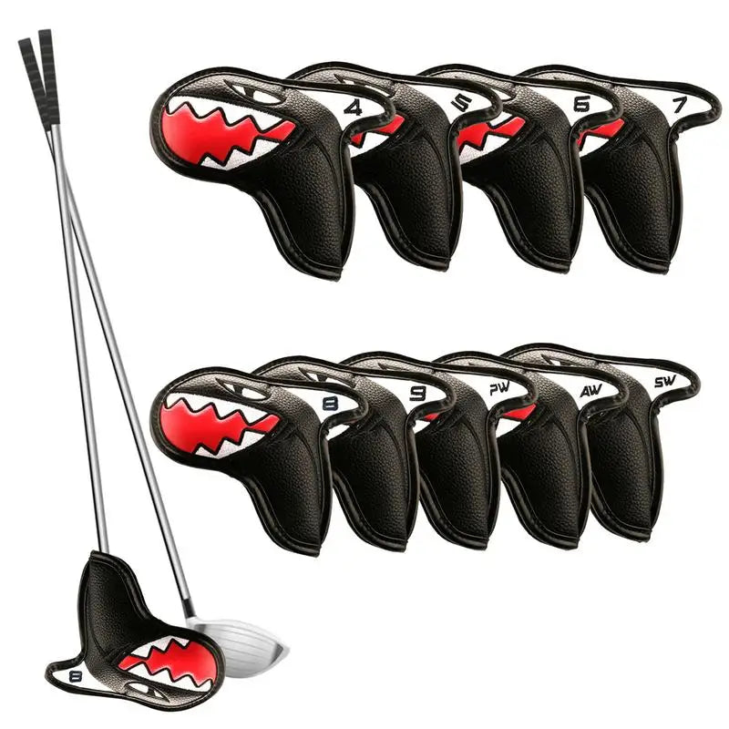 9pcs Golf Club Cover Sharks Golf Club Iron Head Covers Waterproof Golf Putter Protector Headcover Golf Accessories Supplies