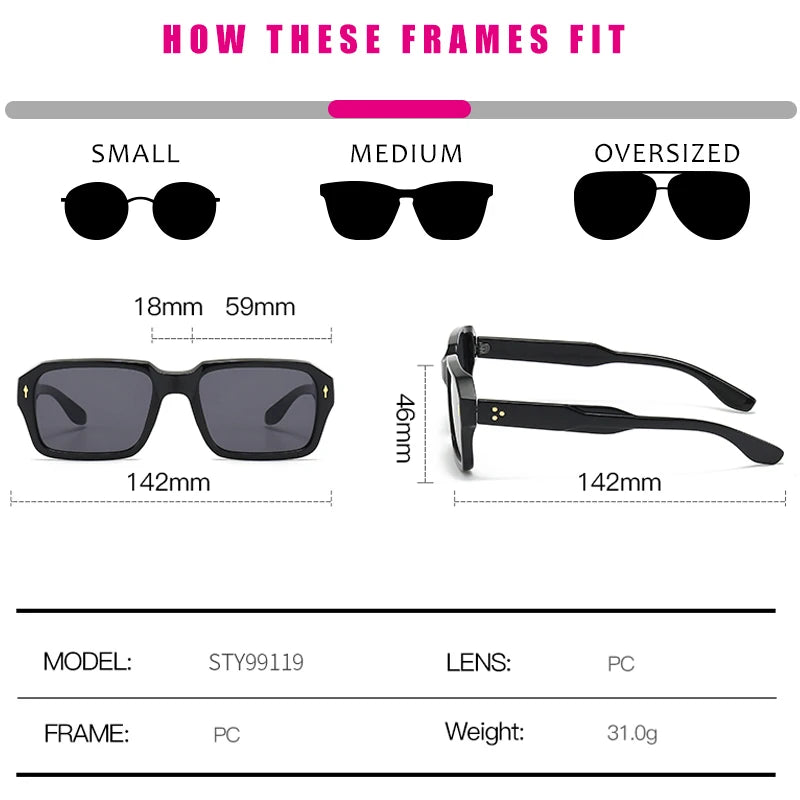 New Trendy Square Red Sunglasses Brand Designer Rivets Shades Eyewear Rectangle Sun Glasses UV400