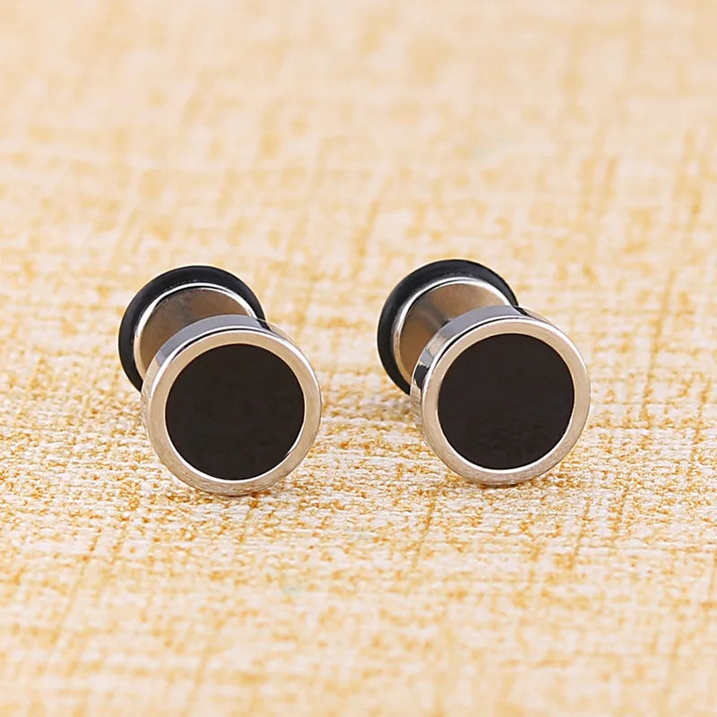 Men's Earings Titanium Steel Round Black Oil Drip Stud Earrings For Men Korean Fashion Stainless Steel Punk Jewelry Accessories