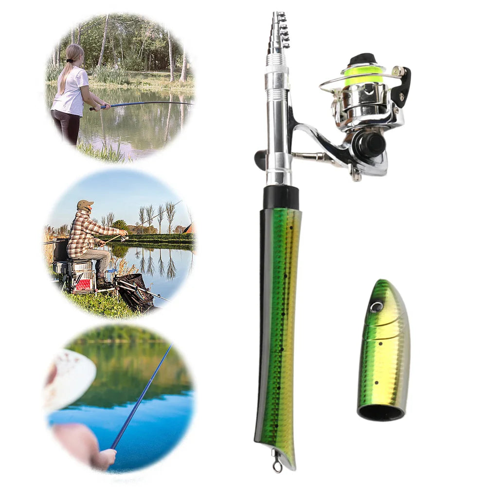 Portable Fish Shaped Fishing Rod with Reel Telescopic Mini Pocket Pen Fishing Pole with Reel Travel Fishing Rod