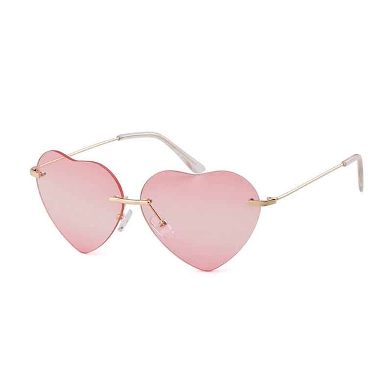 Fashion Red Heart Shaped Rimless Sunglasses Brand Design Frameless Colorful Sun Glasses Shades UV400