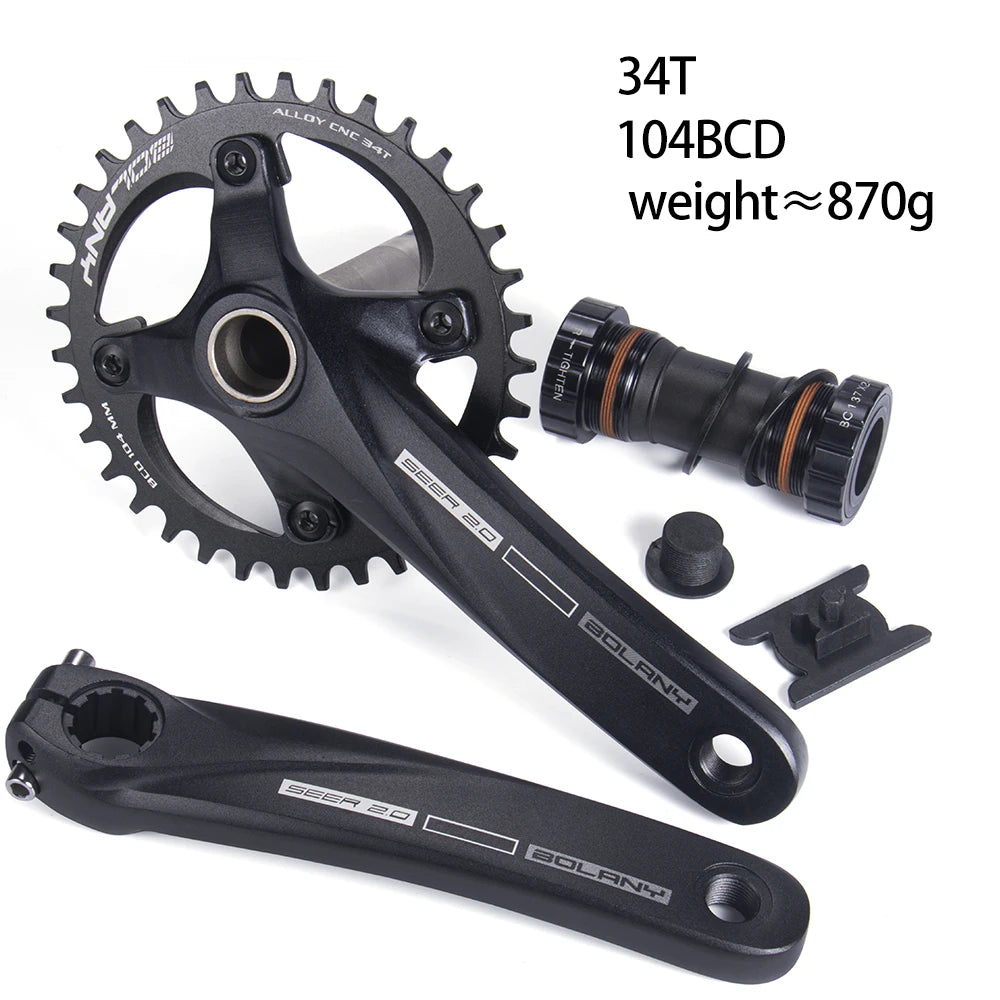 BOLANY Bicycle Crankset 170mm 104BCD Mountain Bike Double Disc Crank with Bottom Bracket 34T 36T 38T Aluminum Alloy Bike Cranks