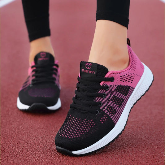 Women Casual Shoes Breathable Walking Mesh Lace Up Flat Shoes Sneakers Women