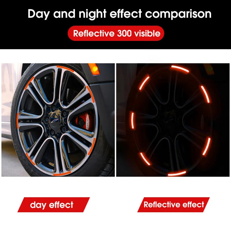 20Pcs Car Wheel Hub Sticker High Reflective Stripe Tape for Motorcycle Bicycle Car Night Driving Safety Luminous Warning Sticker