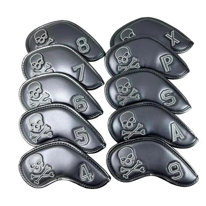 10 PCS Golf Clubs Iron Head Covers Fur Lining PU Skulls Golfs Putter Protector Cover 4/5/6/7/8/9/P/S/A/X Golf Club Headcover